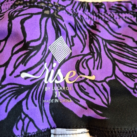 LuLaRoe Rise Brave line women's size 3X leggings black white purple floral NWT - Picture 3 of 8